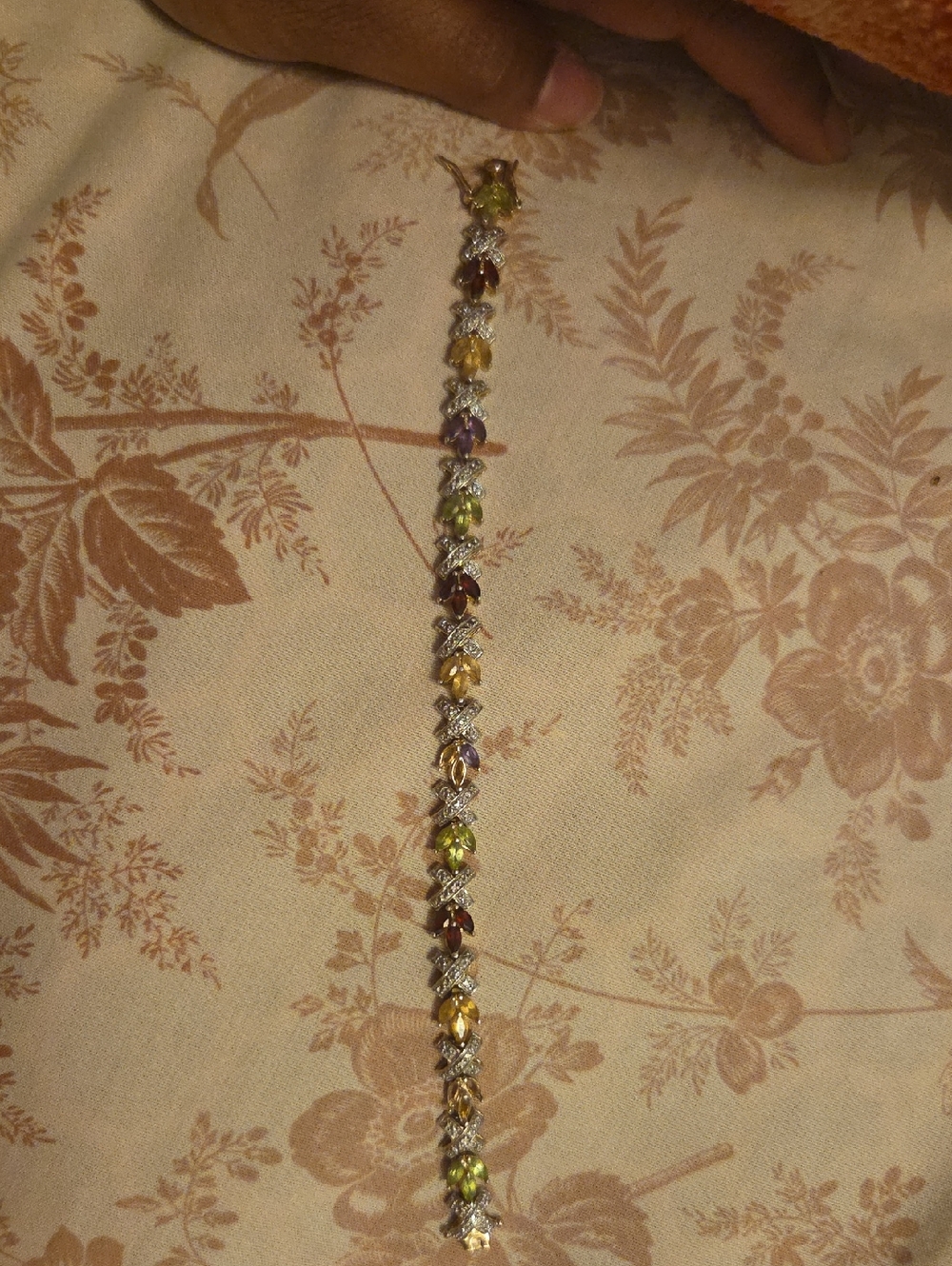 Multi-Gemstone Silver-Tone Bracelet - Green, Purple, Amber